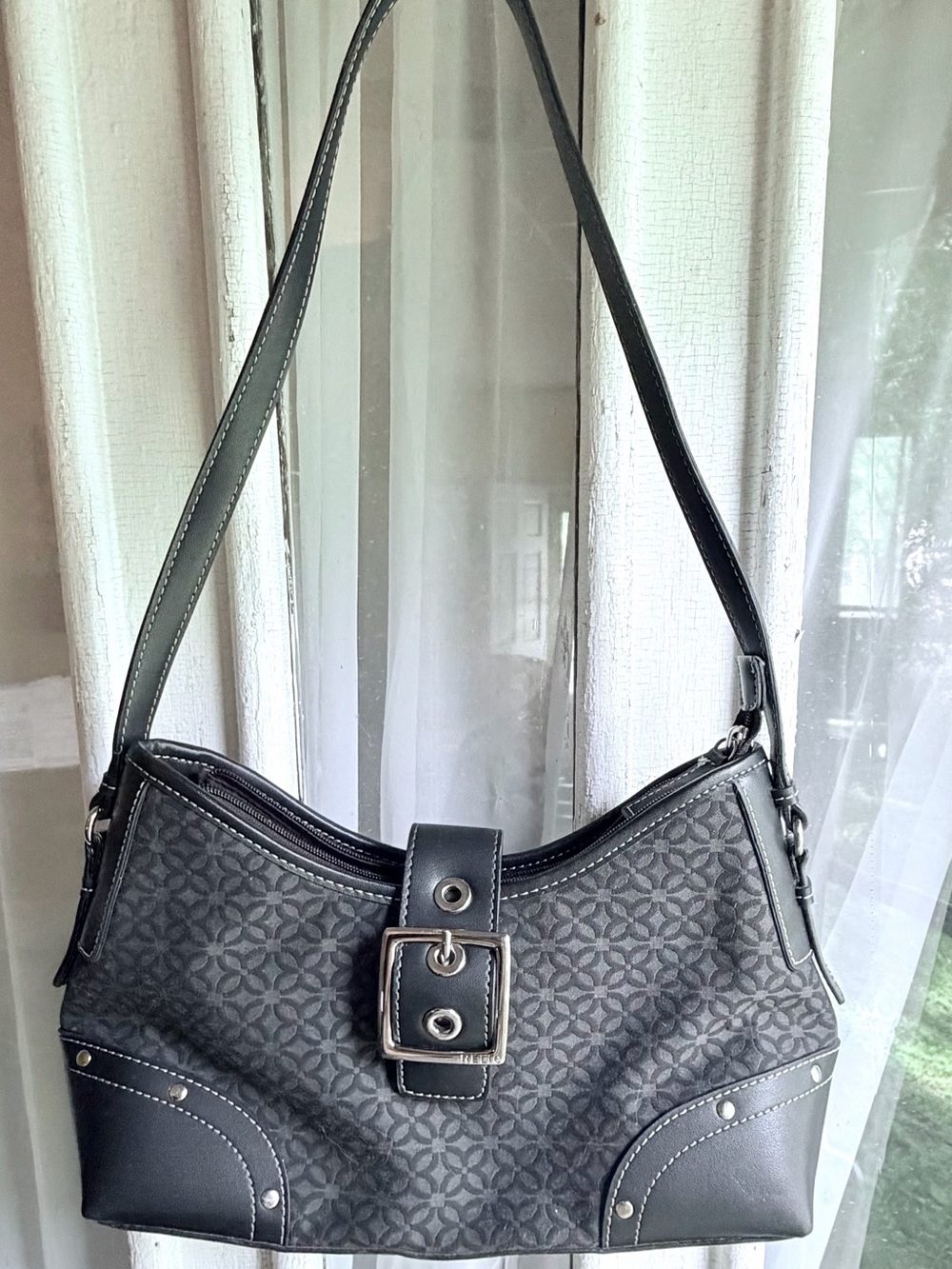 Relic Gray Patterned Shoulder Hobo with Silver Buckle